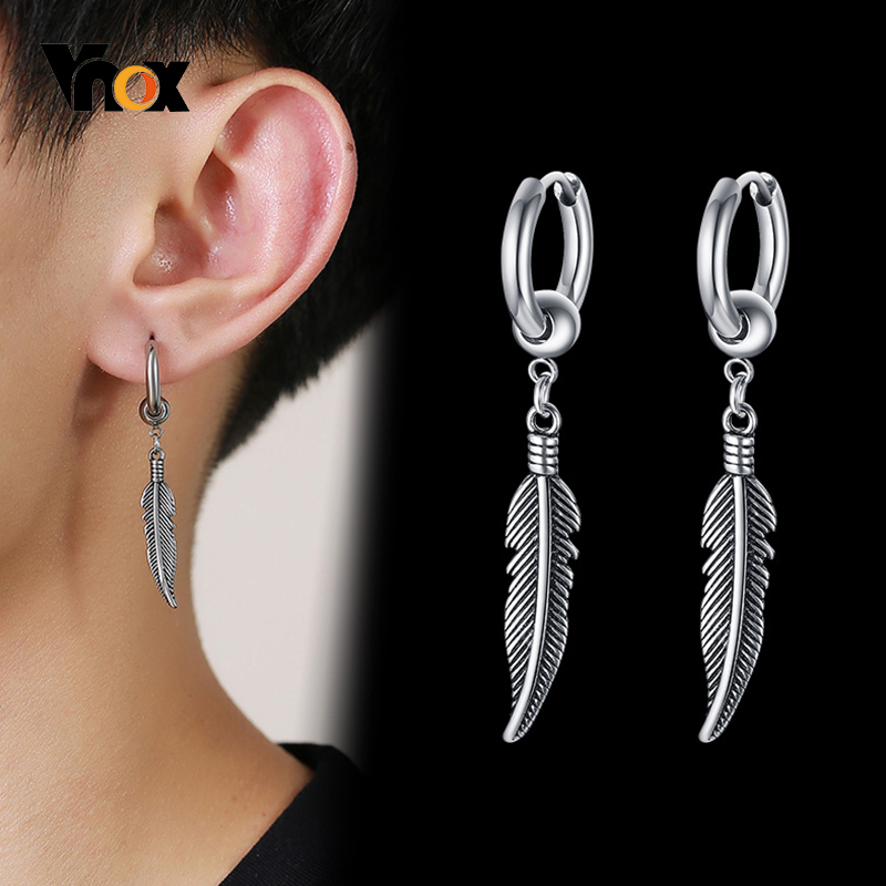 Men'S Accessories Drop Shipping - Vnox 1 Piece/Pair Feather Leaf Dangle