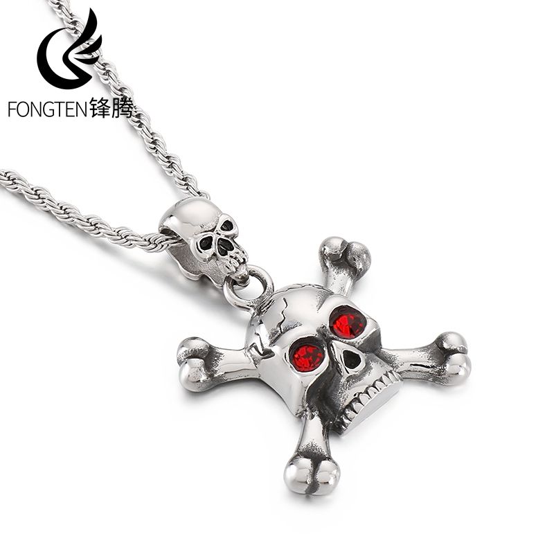 Men'S Vampire Accessories - Fongten Stainless Steel Red Eyed Skull