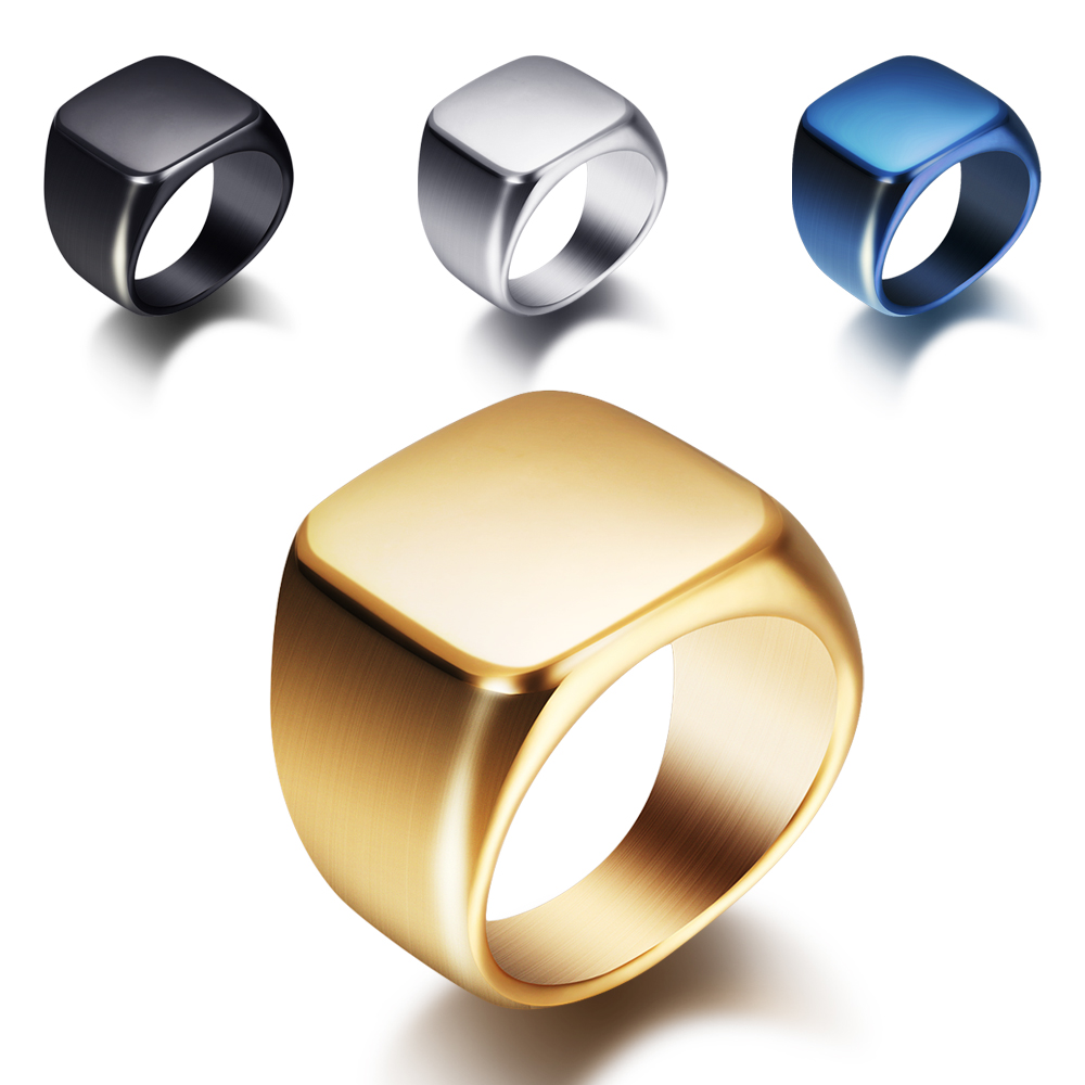 Men Accessories Silver - Free Engrave New Silver/Gold/Black/Blue Square Big