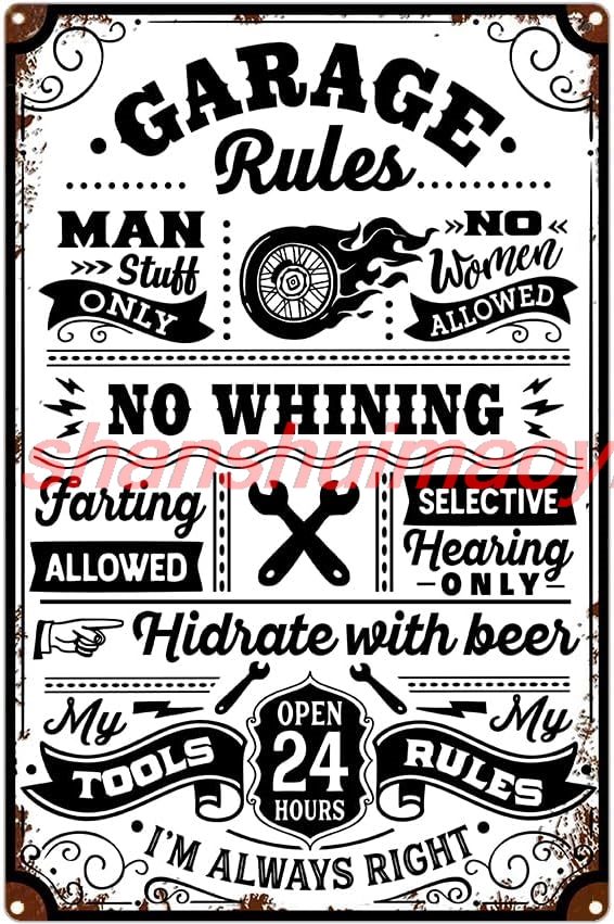 Men Accessories Rule - Garage Rules Sign Retro Metal Tin