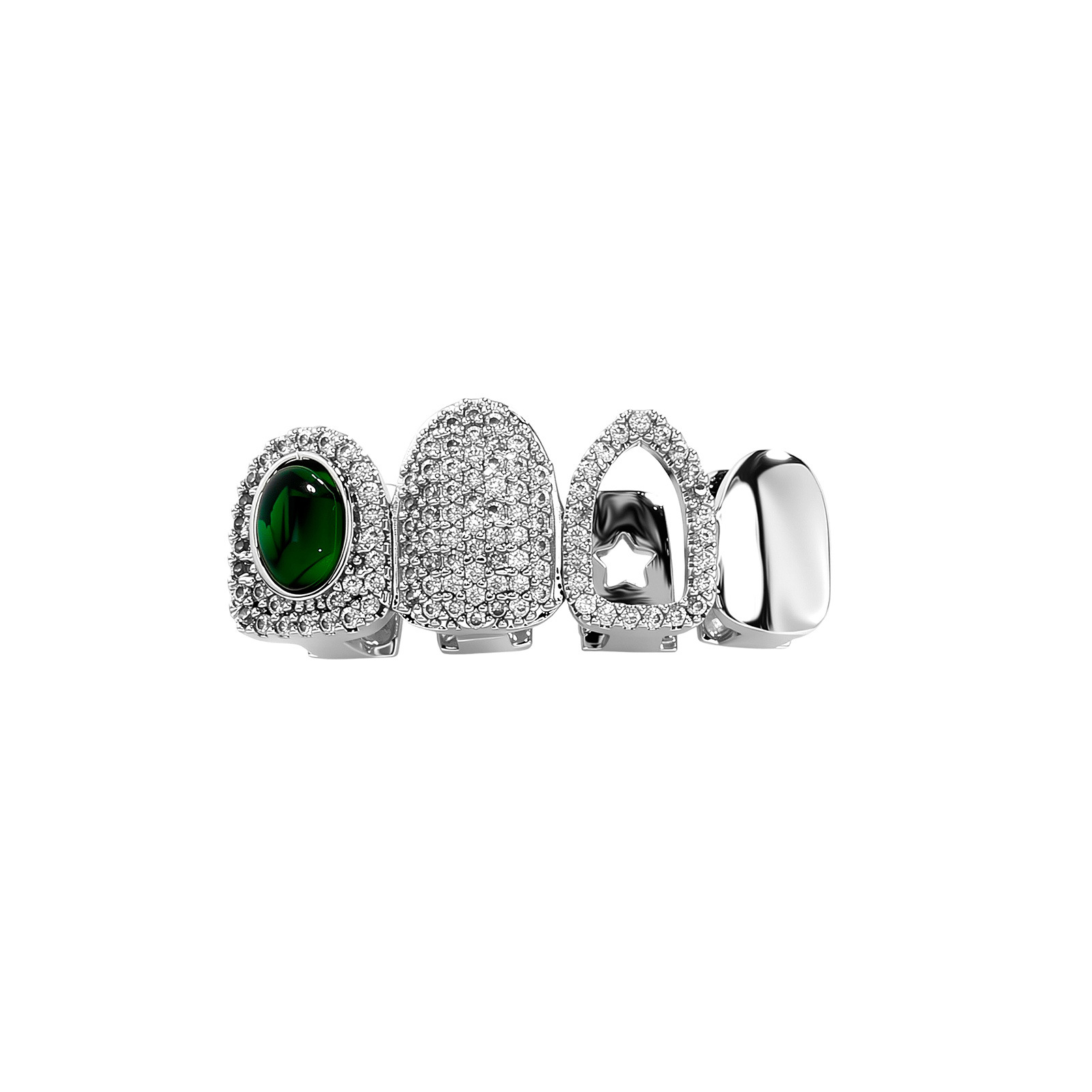 Hip Hop Green Stone 4 Tooth Gr - Men Accessories In Silver review and price