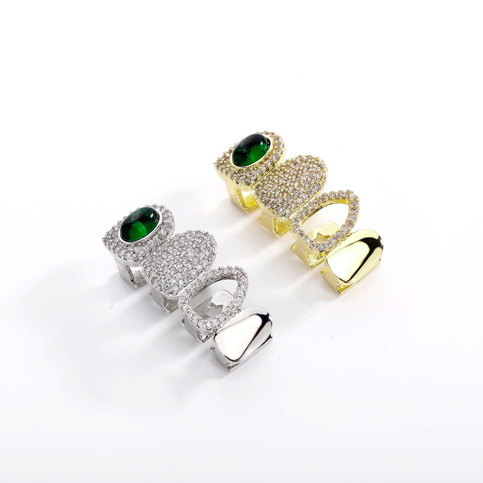 Hip Hop Green Stone 4 Tooth Gr - Men Accessories In Silver review and price
