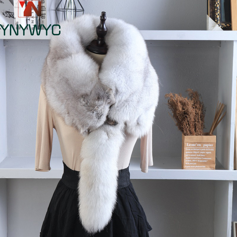Unisex Real Fur Fox Scarf Men  - Men Accessories In Silver review and price