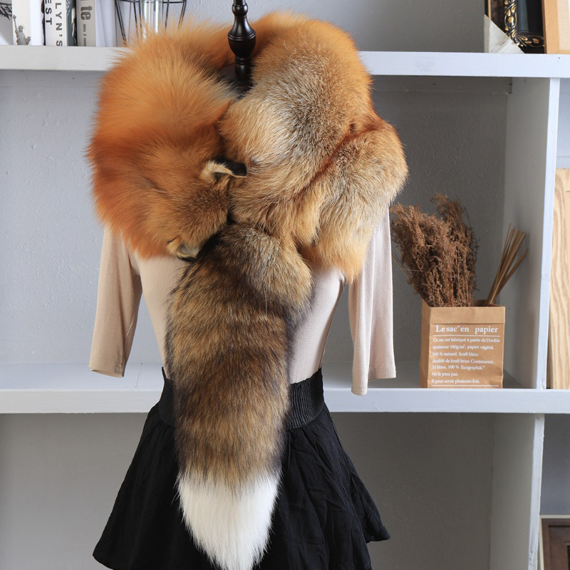 Unisex Real Fur Fox Scarf Men  - Men Accessories In Silver review and price