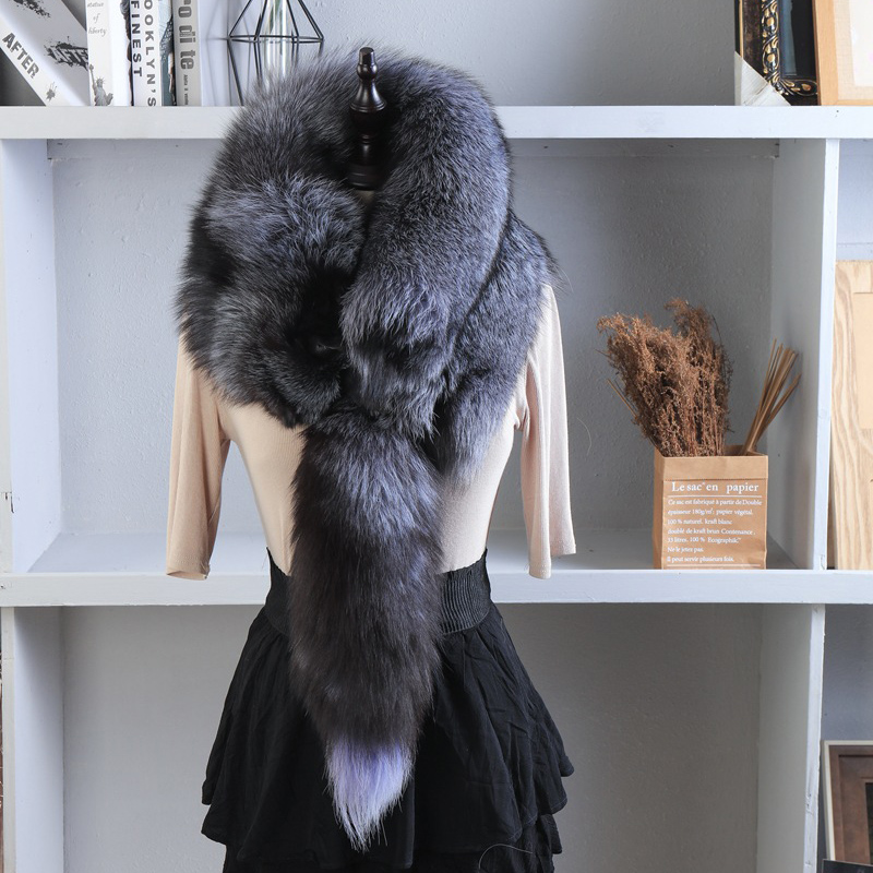 Unisex Real Fur Fox Scarf Men  - Men Accessories In Silver review and price