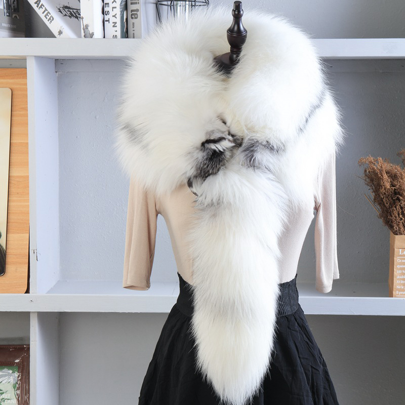 Unisex Real Fur Fox Scarf Men  - Men Accessories In Silver review and price